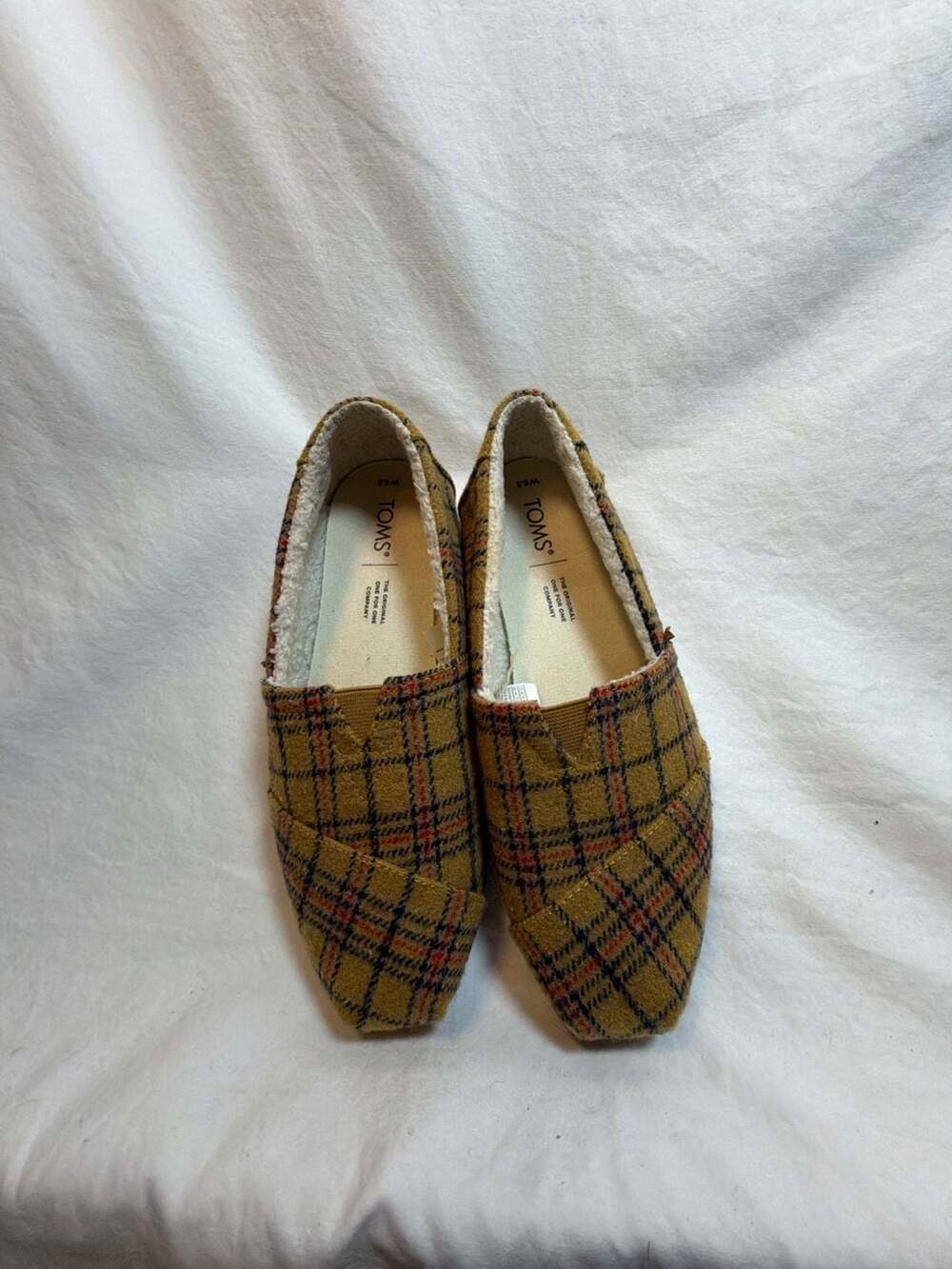 TOMS Women's Size 8.5 Plaid Wool-Blend Faux Fur Lined Slip-On Flats